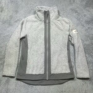 The North Face Furry Fleece Jacket Womens M Gray Patch Full Zip Pockets Outdoors